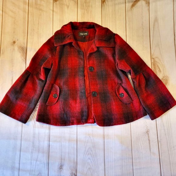 Oleg Cassini Vintage Style Oversize Women’s Coat Red & Black Plaid - Picture 1 of 6